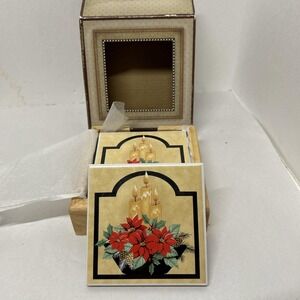 Christmas‎ Drink Coasters Holiday  Designs Cork Back Ceramic, Wooden Holder, Box